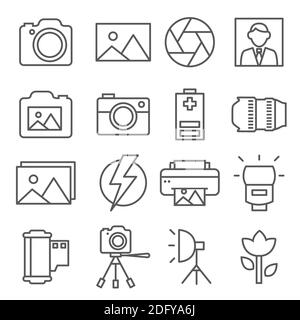 Photo line icons set on white background Stock Vector