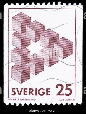 MOSCOW, RUSSIA - SEPTEMBER 16, 2020: Postage stamp printed in Sweden shows Impossible Triangle, Definitives serie, circa 1982 Stock Photo