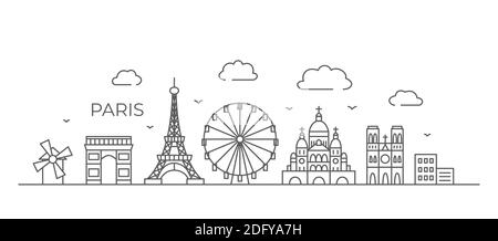 Paris Line drawing Paris illustration in line style on white background Stock Vector