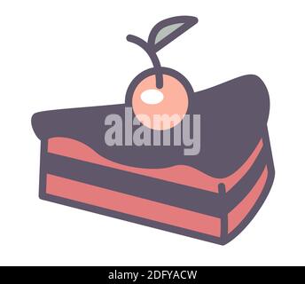 Baked glazed cake with cherry on top, bakery food Stock Vector