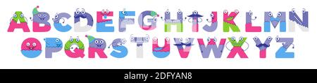 Alphabet for kids, funny childish font letters Stock Vector