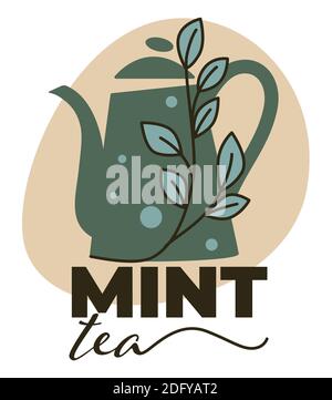 Mint tea, herbal warm beverage in cattle vector Stock Vector