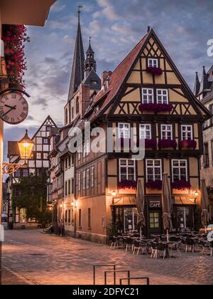 Half-timbered house in Quedlinburg on the market Stock Photo