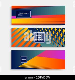 Colorful striped lines pattern geometric shape background. Creative cover set copy space design vector illustration. Neon blurred yellow blue gradient Stock Vector