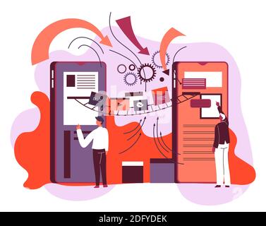People interaction with media, person and gadget Stock Vector