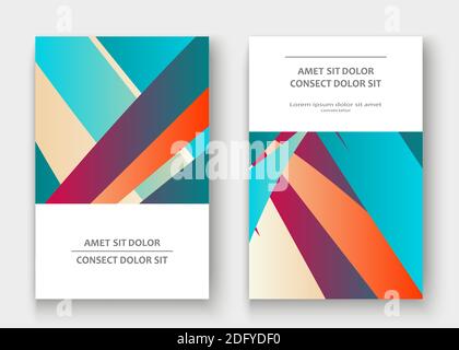 Colorful striped lines pattern geometric shape background. Creative cover set copy space design vector illustration. Neon blurred cyan white gradient Stock Vector