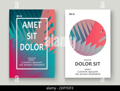 Colorful striped lines pattern geometric shape background. Creative cover set copy space design vector illustration. Neon blurred pink blue gradient a Stock Vector