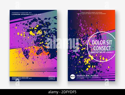 Creative cover frame design paint splatter vector illustration. Neon blurred blue red gradient watercolor abstract template design leaflet. Colorful s Stock Vector