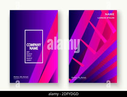 Minimal cover set design vector illustration. Neon halftone pink blue gradient. Abstract retro 80s style texture geometric pattern lines. Striped mini Stock Vector