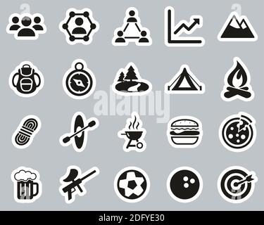 Team Building Icons Black & White Sticker Set Big Stock Vector