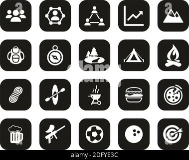 Team Building Icons White On Black Flat Design Set Big Stock Vector