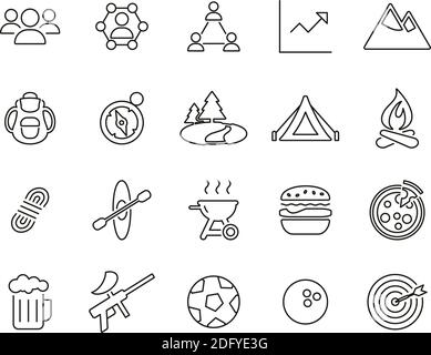 Team Building Icons Black & White Thin Line Set Big Stock Vector