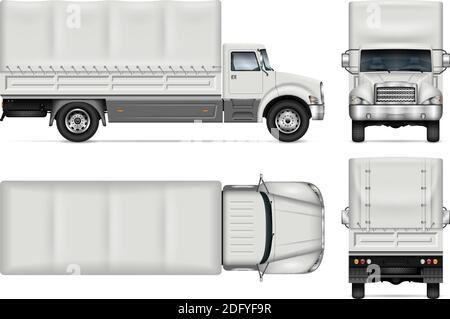 Truck with awning vector mockup on white for vehicle branding, corporate identity. All elements in the groups on separate layers for easy editing Stock Vector