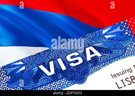 Serbia Visa in passport. USA immigration Visa for Serbia citizens focusing on word VISA. Travel Serbia visa in national identification close-up,3D ren Stock Photo