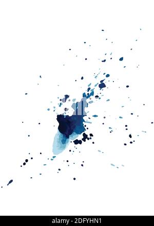 Blue watercolor splatters hand-painted isolated on white background. Abstract vector artistic used as being an element in the decorative design. Stock Vector