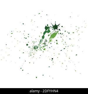 Green watercolor splatters hand-painted isolated on white background. Abstract vector artistic used as being an element in the decorative design. Stock Vector