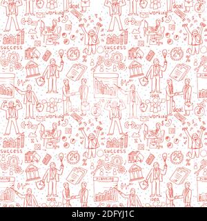 Business People seamless Doodles. Hand drawn Vector pattern Stock Vector