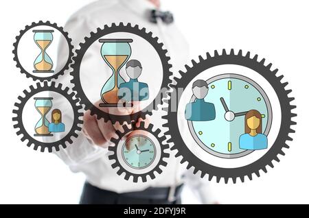 Time management concept shown by a man in background Stock Photo