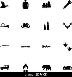 Hunting icon - Expand to any size - Change to any colour. Perfect Flat Vector Contains such Icons as rifle, ammunition, hat, bear, duck, forest, suv c Stock Vector