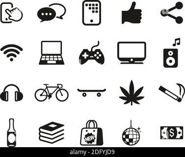 Teenager Icons Black & White Set Big Stock Vector