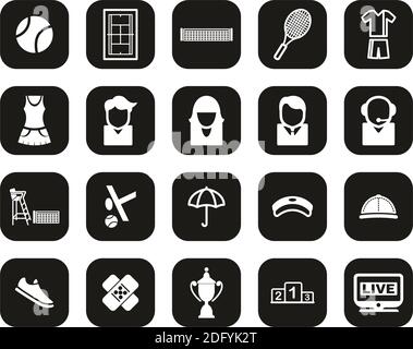 Tennis Sport & Equipment Icons White On Black Flat Design Set Big Stock Vector