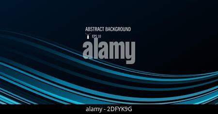 Abstract background of smooth blue lines forming wave shape on dark backdrop, textured surface Stock Vector