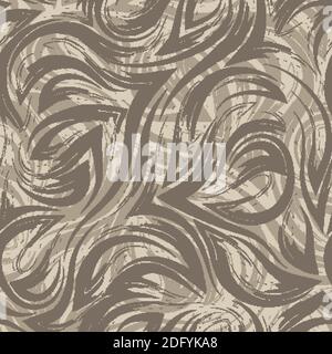 seamless brown vector texture from the corners of smooth lines and waves on a beige background. Texture of the river water or sea. Smooth lines and Stock Vector