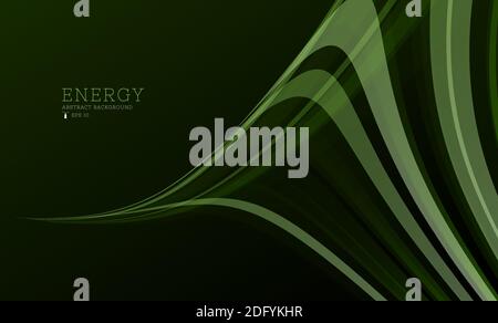 Presentation banner with green lines forming dynamic 3d wave in dark space, abstract wallpaper Stock Vector