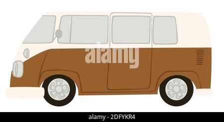 Retro van can, traveling on pickup caravan vector Stock Vector