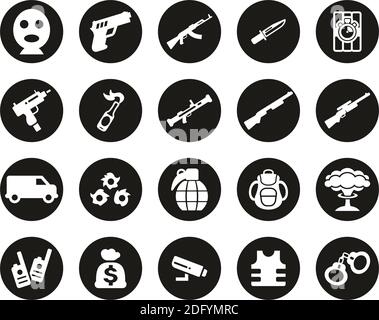 Terrorist Or Assassin Icons White On Black Flat Design Circle Set Big Stock Vector