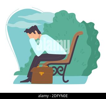 Depressed man got fired, sacked employee in park Stock Vector