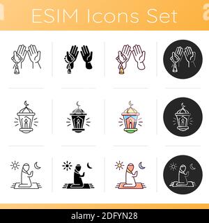 Traditional muslim symbols icons set Stock Vector