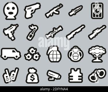 Terrorist Or Assassin Icons White On Black Sticker Set Big Stock Vector