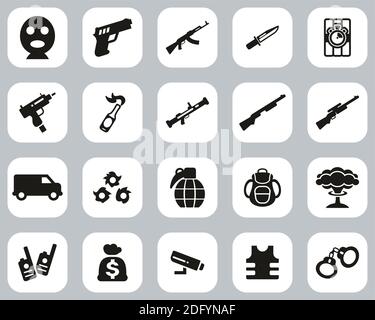 Terrorist Or Assassin Icons Black & White Flat Design Set Big Stock Vector