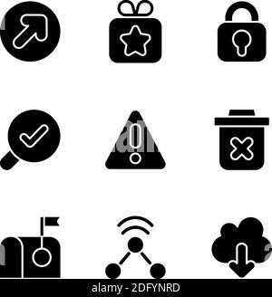 Interface for better usability black glyph icons set on white space Stock Vector