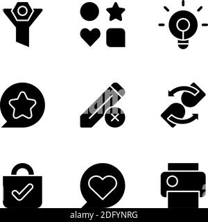 Interface for mobile application black glyph icons set on white space Stock Vector