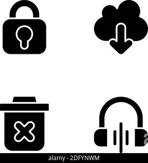 Modern interface black glyph icons set on white space Stock Vector