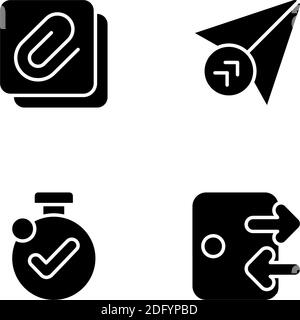 Mobile application interface black glyph icons set on white space Stock Vector