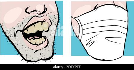 Vector illustration of surgical mask covering neglected teeth Stock Vector