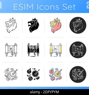 Jewish symbolism icons set Stock Vector