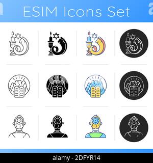 Judaism beliefs icons set Stock Vector