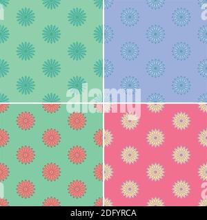 Set ethnic seamless vector pattern. Color flower mandalas. Can be used for design of fabric, covers, wallpapers, tiles. Stock Vector