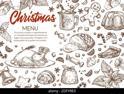 Christmas menu, copy space and monochrome food Stock Vector