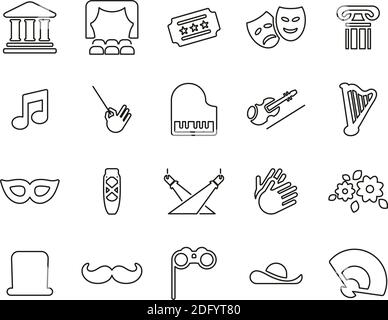 Theater Or Opera Icons Black & White Thin Line Set Big Stock Vector