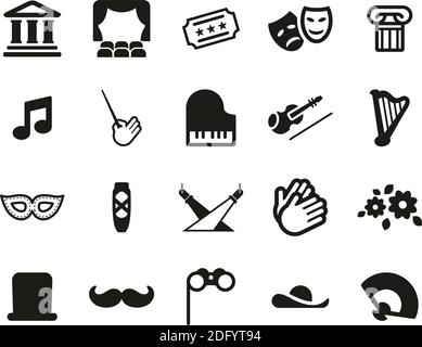 Theater Or Opera Icons Black & White Sticker Set Big Stock Vector Image ...
