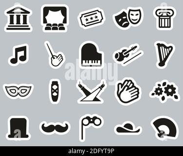 Theater Or Opera Icons Black & White Sticker Set Big Stock Vector
