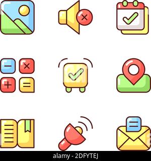 Smartphone interface RGB color icons set Stock Vector