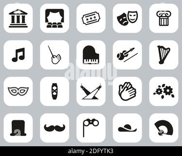 Theater Or Opera Icons Black & White Flat Design Set Big Stock Vector
