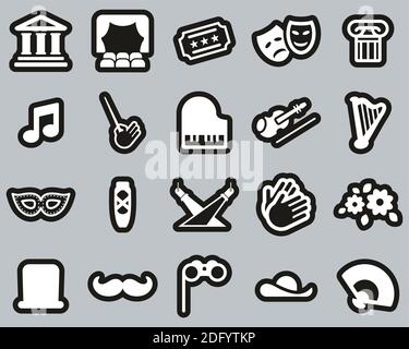 Theater Or Opera Icons White On Black Sticker Set Big Stock Vector