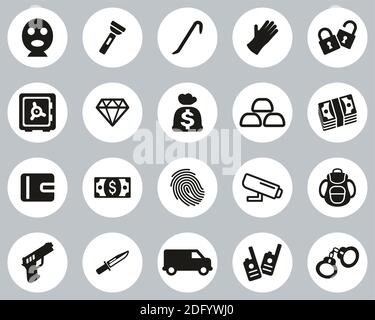 Thief Or Burglar Icons Black & White Flat Design Circle Set Big Stock Vector